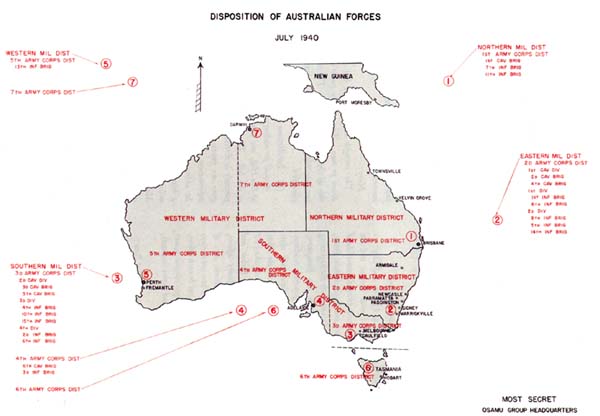 Plate No. 5: Map, Disposition of Australia Forces, July 1940
